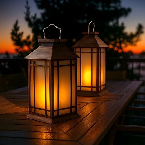 Bdor 13 Inch Outdoor Decorative Lanterns with LED Candle Timer 2 Pack Brown - Image 3