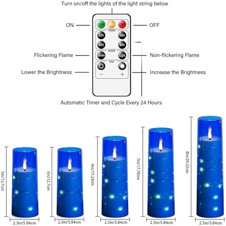 kakoya Flameless LED Candles with Timer 5 Pc Flickering Flameless Candles for Romantic Ambiance and Home Decoration Stable Acrylic Shell,with Embedded Star String，Battery Operated Candles（Blue） - Image 3