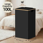 efluky 100L Laundry Basket with Lid and Net Bag, Tall Laundry Hamper with Bamboo Handles, Aesthetic Dirty Clothes Bin for Laundry Room, Bathroom, Bedroom and Dorm, Black - Image 3