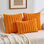 FUTEI Pack of 2 Faux Mink Fur Throw Pillow Covers 24x24 Inch, Orange - Image 5
