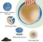 Ceramic Flower Pot - 10 Inch Planter with Drainage Hole and Saucer, Modern Large Planters, Decorative Plant Pot for Indoor Ourdoor, Room Home Garden Porch Decor, Plant Lover Gifts, Blue - Image 6