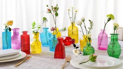 KOIUEYW Colored Glass Bud Vases Set of 24, Vintage Small Vases for Flowers, Crystal Mini Glasses in Bulk, Small Flower Design for Centerpieces Wedding Decorations Home Flower Party Decor - Image 2