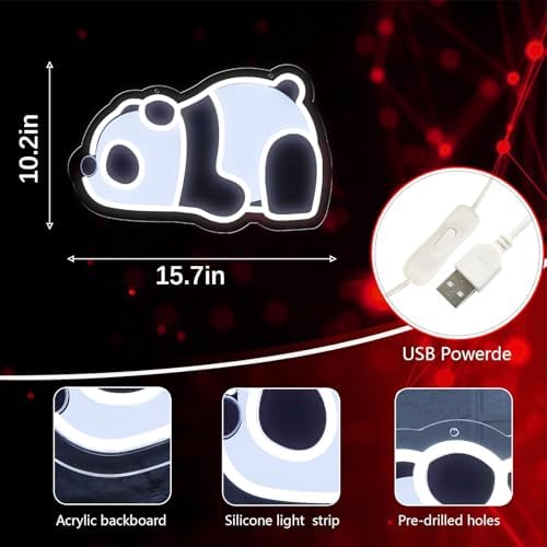 Panda LED Neon Sign, USB Powered Acrylic Decorative Light, Cute Animal Night Light for Bedroom, Nursery, Kids Room, Home Decor and Gift Idea 15.75×10.2 IN-USB Powered-Acrylic - Image 5