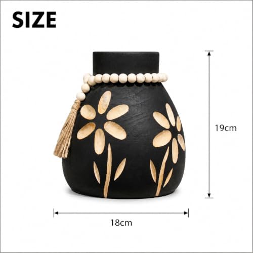Living Room Decor Flower Vase，Black Farmhouse Wood Vases Aesthetic,Office Flower Pot for Desk, Rustic Coffee Table Bookshelf Laundry House Decorations,Kitchen Decor and Accessories - Image 3