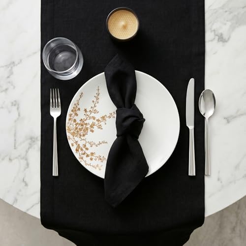 Solino Home 100% Pure Linen Table Runner Black Extra Long, Fete 14 x 120 in - Image 4