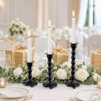 AIM & GGKK Black Candlestick Holders Set of 3, Premium Metal Taper Candle Holders with Elegant Petal Base & Beaded Column Design, Matte Black Finish for Table Centerpiece Wedding Party Home Decor - Image 3