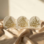 Set of 3 Islamic Table Decor – Gold Edition Arabic Calligraphy for Home or Office – Unique Islamic Art Piece, Perfect for Eid, Ramadan, or Daily Inspiration – White Stone Powder Statue by iwaconcept