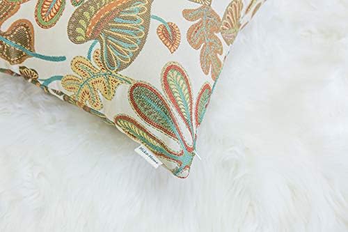 Mika Home Set of 2 Jacquard Tropical Leaf Pattern Throw Pillow Covers Decorative Pillowcase 22X22 Inches,Teal Cream - Image 4