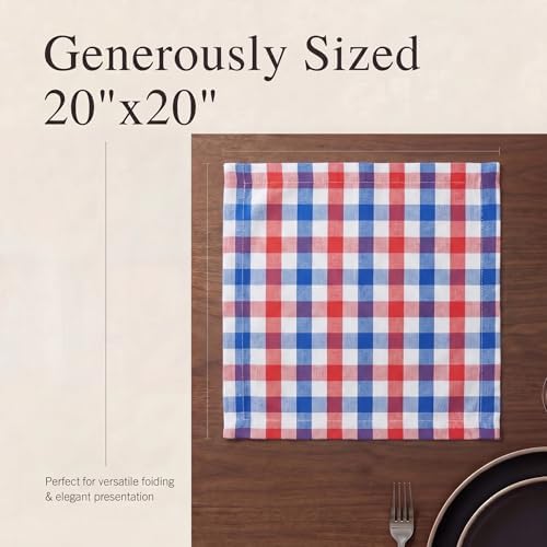 Urban Villa Cloth Napkins July4th 20x20 (Set of 12) Red/Blue - Image 6