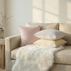 Christmas Euro Sham Pillow Covers 24x24, Modern Throw Pillow Covers Set of 2, Red and Beige Striped Patchwork Linen Decorative Pillows Cushion Covers for Bed Sofa Living Room Christmas Decorations - Image 2