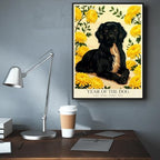 Chinese Lunar Year Of The Dog Wall Art - Black Dog & Yellow Chrysanthemum Canvas Print for Home Decor - Loyal Honest Prudent Kind Theme 12X18 in Black Framed - Image 6