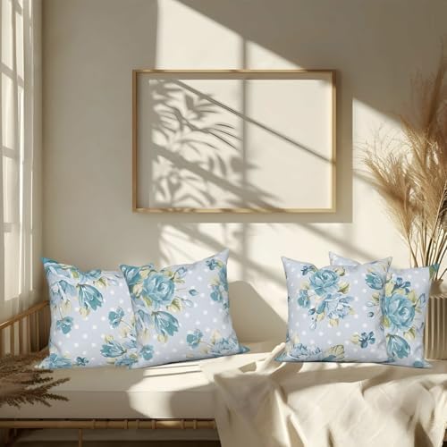 Green Flower Throw Pillow Covers 26"x26" Set of 4, Retro Floral Decorative Pillowcases for Sofa Chair Couch Bed Living Room Office Car Garden Patio Farmhouse Indoor Outdoor - Image 7