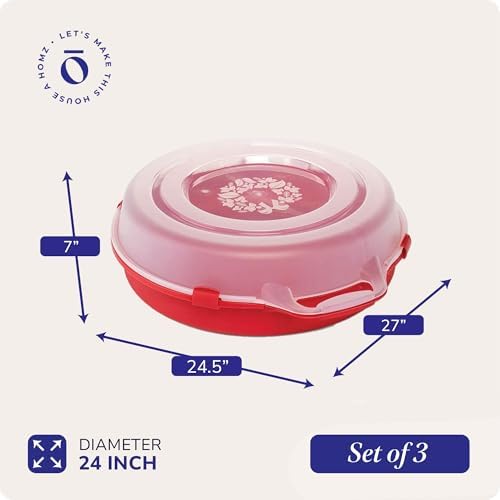 HOMZ Holiday Storage 24" Clear Plastic Wreath Container, Red, 3 Pack - Image 5