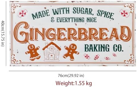 30" Vintage Metal Christmas Wall Sign - Gingerbread Baking Co. Rustic Wall Mount Holiday Decor Distressed Wall Hanging Iron Plaque Christmas Wall Art for Home Mantel Porch Bakery (White#2) - Image 2