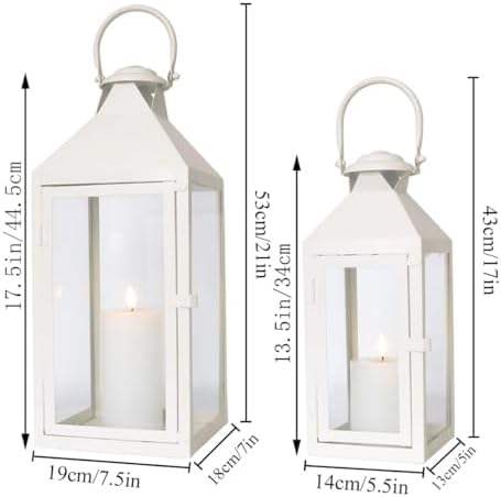 JHY DESIGN Set of 2 Cream Decorative Lanterns 17.5inch&13.5inch Metal Candle Lanterns for Indoor Outdoor Events Paritie and Weddings Vintage Style Hanging Lantern - Image 3