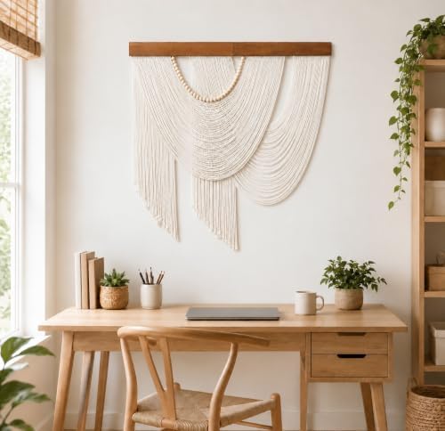 Large Macrame Wall Hanging, 31.5 x 31.5 Inch Boho Wall Decor Tapestry，Beige - Image 4