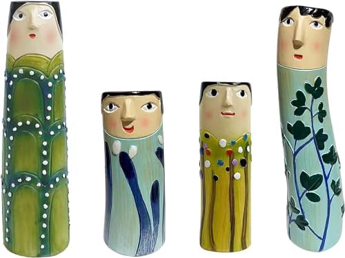Spring Family Bud Vases, Resin Bohemian Family Vase, Girls Face Cute Hand Painted Vase, Cute Hand Character Vase, for Home Decor Living Room Personalized Decor (4PCS，b) by HATSEN