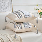 Chenille Striped Textured Boho Throw Pillow Covers Aesthetic with Tassels Woven Decorative Pillow Case for Couch Bed Sofa Bedroom Modern Funky (Grey, 18" x 18" (Pack of 2)) - Image 3