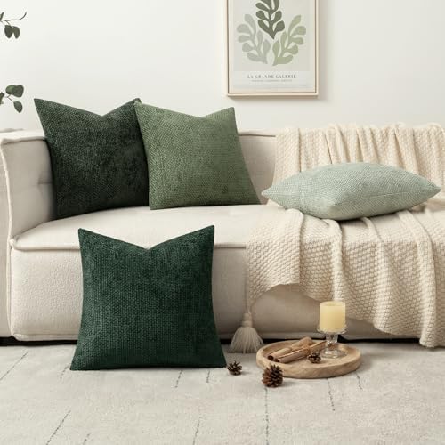 MIULEE Decorative Chenille Euro Pillow Covers Forest Green 22x22 Pack of 4 - Image 5