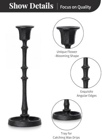 NUPTIO Black Taper Candle Holders: Set of 3 Vintage Cast Iron Candlesticks - Image 6