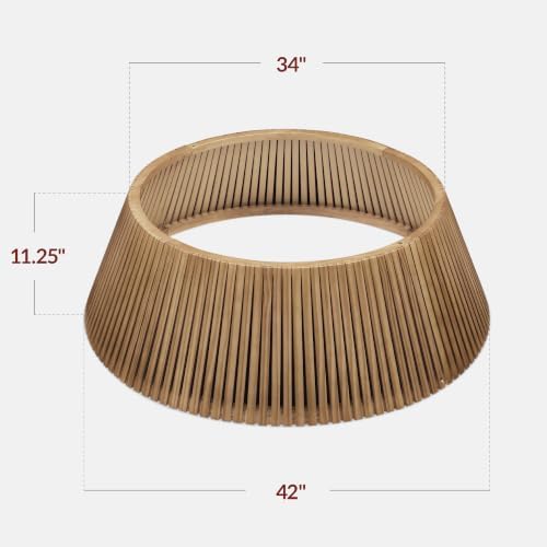 Best Choice Products 42in Christmas Tree Collar, Solid Wood Slatted Tree Skirt Holiday Accessory for Home - Chestnut - Image 2