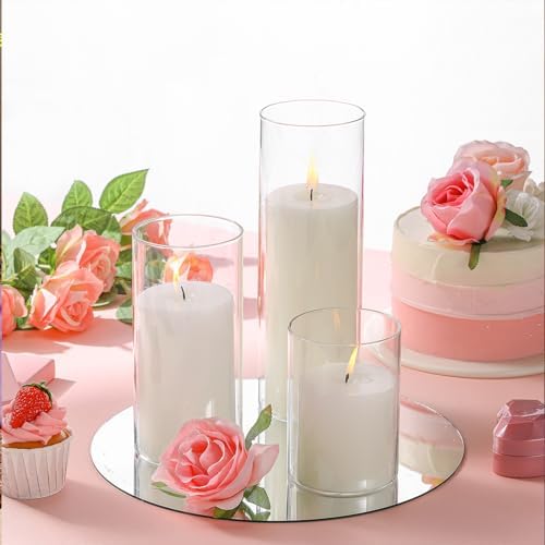 Shihanee 6set Pillar Candles and Vases, 3'' X 5.9", 7.9", 9.8", White - Image 5