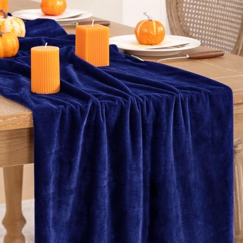 DeZerlor 3pcs Royal Blue Fall Winter Velvet Table Runner 20 x 120 Inch by DeZerlor
