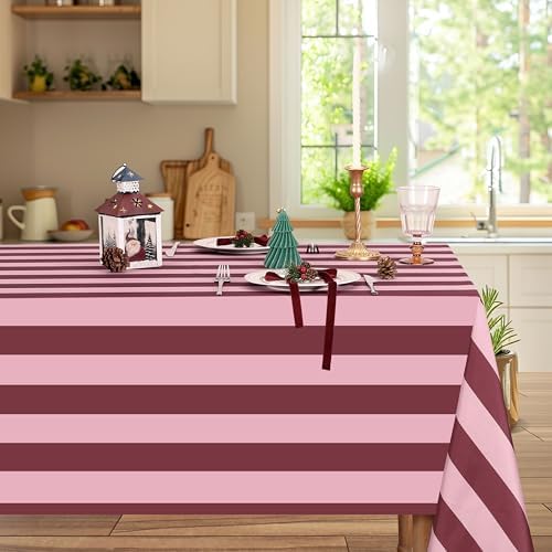 Fanqisi 2 Packs Red and Pink Striped Tablecloth 57 x 84 InchRomantic Valentine's Day Table Cloth Waterproof Rectangle Table Cover for Wedding Birthday Baby Shower Outdoor Summer Party Decoration - Image 2