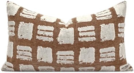 Decorative Boho Body Pillow Cover 14x24, Brown White Abstract Grid Lumbar Pillow Covers, Farmhouse Pillows Cushion Cover for Bed Sofa Bedroom Living Room by AIBUHOME