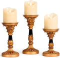 Vintage Candle Holders Set of 3 – Hand-Painted Resin Pillar Candle Stands – Antique Gold Decorative Candle Holder Set for Table Centerpiece, Mantel, Wedding, and Home Decor by MXwcy