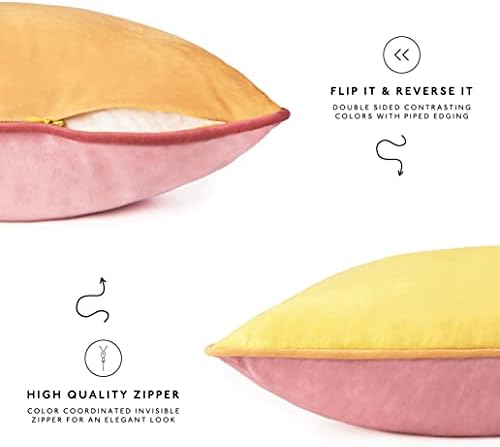 MONDAY MOOSE Decorative Throw Pillow Covers Cushion Cases, Set of 4 Soft Velvet Modern Double-Sided Designs, Mix and Match for Home Decor, Pillow Inserts Not Included (12x20 inch, Yellow/Pink) - Image 3