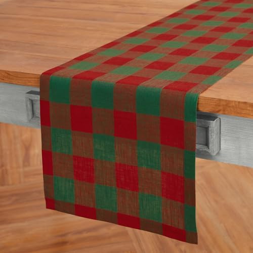 Solino Home 100% Pure Linen Table Runner, 14 x 132 in, Red and Green Check - Image 2