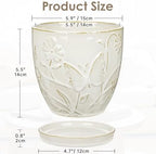 Hollyone 6 Inch White Ceramic Planter Flower Plant Pot with Drainage Hole and Saucer for Plants Embossed Indoor Outdoor Garden Embossed Ceramic Glazed Round Pot Large Butterfly Pattern - Image 2