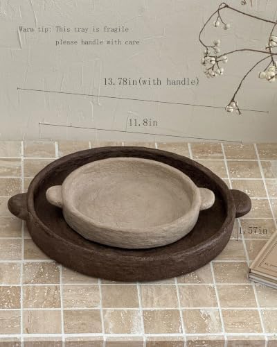 Tuscan Decorative Tray, Rustic Brown Textured Tray, Wabi Sabi Vintage Country Home Decor - Image 2