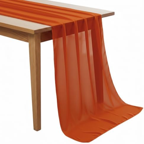 MDS Pack of 5 | Brunt Orange | 14ft Chiffon Table Runner 29x170 Inches Long Romantic Rustic Sheer Gauze Runner for Wedding Bridal Shower Birthday Banquets Engagement Spring Easter Boho Decorations by MDS