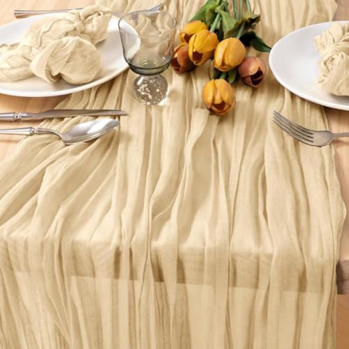 Champagne Cheesecloth Table Runner Farmhouse Fall Table Runner 10ft, 8 Pack - Image 3