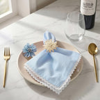 FINGERCRAFT Lace Cloth Napkins, Cotton Linen, 12 Pack, 20x20 Inch, Sky Blue - Image 2