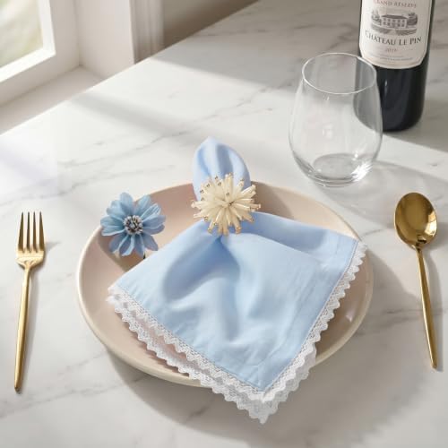 FINGERCRAFT Lace Cloth Napkins, Cotton Linen, 12 Pack, 20x20 Inch, Sky Blue - Image 2