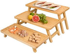 GEHE Natural Bamboo Cupcake Stand, Foldable 3 Tier Cupcake Display Stand Tower, Dessert Table Serving Tray for Birthday/Wedding/Christmas/Party, Charcuterie Boards by GEHE