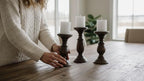 Candle Pillar Holder, Candle Holder Set of 3 Fall Wooden Candle Holder, Farmhouse Set for Table Centerpiece Home Decor-10,8,6 Inch - Image 4