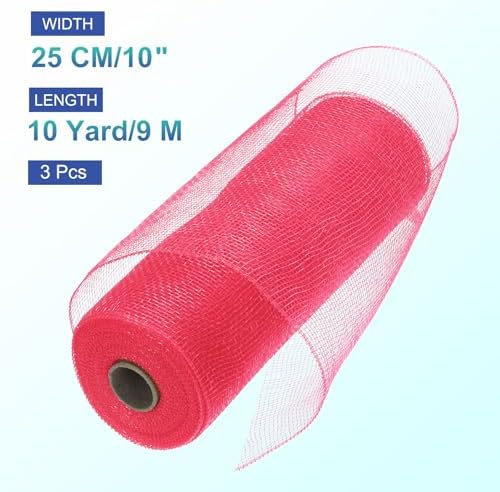 MECCANIXITY 3pcs 10 Inch Poly Burlap Mesh for Wreath, Decorative Mesh Fabric Ribbon 10 Yard for Fall Easter Christmas Flower Bow, Bright Red - Image 2