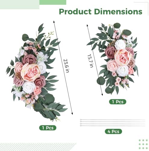 2 Pcs Wedding Arch Flowers Set, Large 23.6 in & Small 15.7 in Artificial Floral Swag for Outdoor Wedding Decorations, Pre-Assembled for Easy Installation, Polyester Flowers for Longevity (Rose) - Image 4