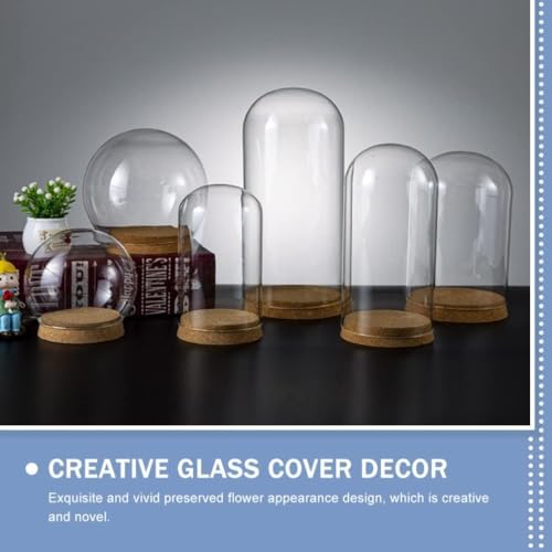 5pcs Clear Glass Cloche Globe Display Dome with Wooden Base Decorative Glass Cloche Bell Jar Display Case for Collectibles Enchanted Rose Small Beer Specimens Snow Globes Crafts 10cm - Image 6