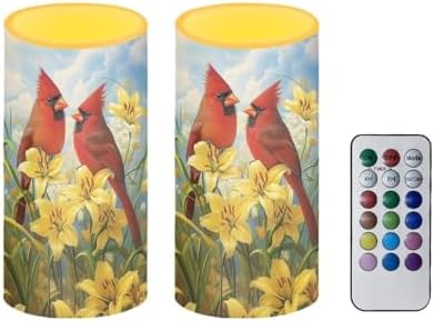 Cardinal Bird Flameless Candles 2 Pack 6 x 3 inch Battery Operated Candles with Multicolor Timer Remote Control LED Fake Candles for Warm Light Dinner Table Home Decor - Image 2