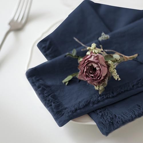 Handmade Cloth Napkins 100% Cotton Napkins with Fringe，Delicate Handmade Cloth Napkins for Dinners, Parties, Weddings and More，18 x 18 Inch Set of 12 - Navy Blue - Image 2