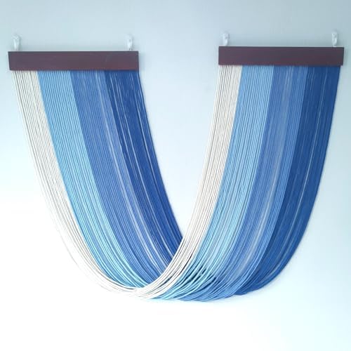 Tie-Dye Macrame Wall Hanging Large 46" Wx36 L Dip Dye Yarn Tapestry Home Boho Wall Decor Ombre Art Headboard Bedroom Living Room Apartment,Blue by FZHLR