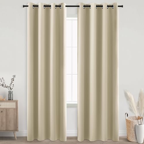 KOUFALL Beige Living Room Curtains 96 Inches Long,Blackout Grommet No Wrinkle Room Darkening Curtains for Bedroom 2 Panel Set 52x96 in Length - Image 3