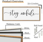 SRSZHIYUE Stay Awhile Sign Lets Stay Family Home Wall Art 32"×12" Wood - Image 2