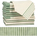 Sage Green Striped Napkins, Farmhouse Set of 12 Linen Dinner Napkins, Reusable & Washable 17x17 Inches for Everyday Use by Besaomeom