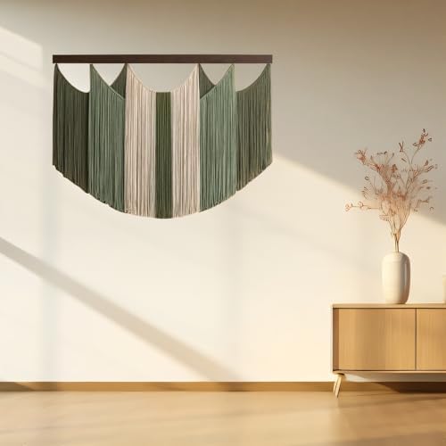 Tie-Dye Macrame Wall Hanging Large Dip Dye Yarn Tapestry Home Boho Wall Decor Ombre Art Headboard Bedroom Living Room Apartment Birthday Gift Xmas,Green with Beige - Image 6
